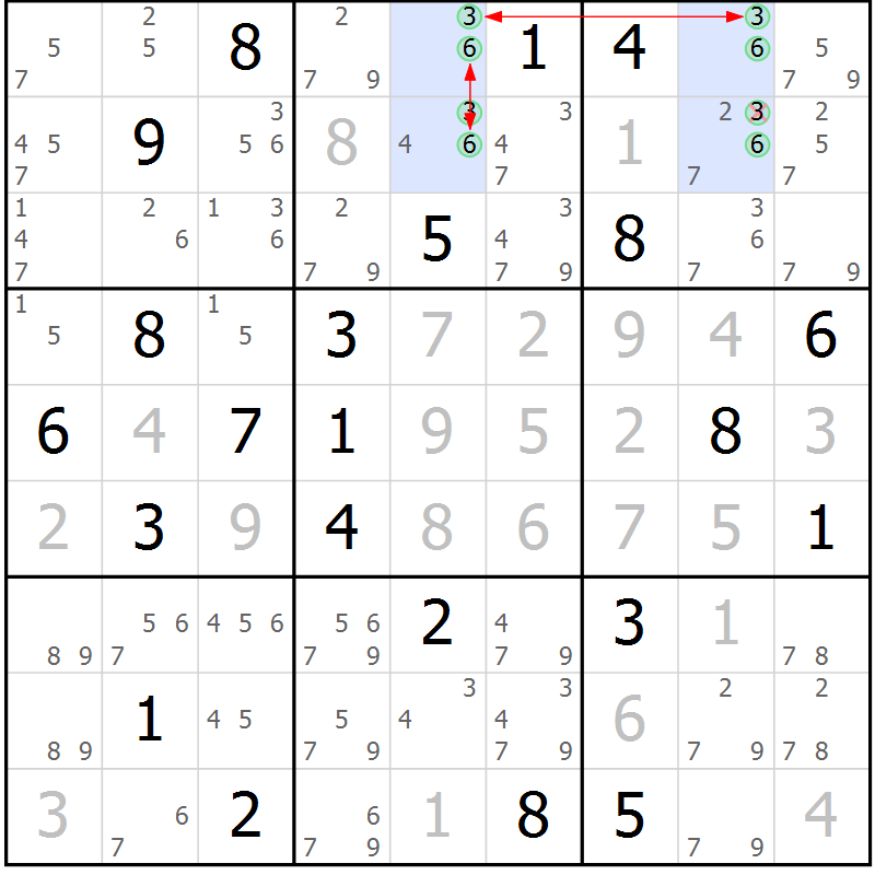 Position des candidats pour la solution de la Gr 1 page 4 du magazine de sudoku Suprême n° 033