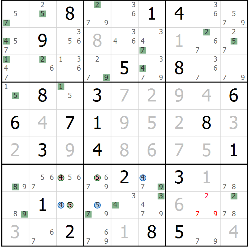 Position des candidats pour la solution de la Gr 1 page 4 du magazine de sudoku Suprême n° 033