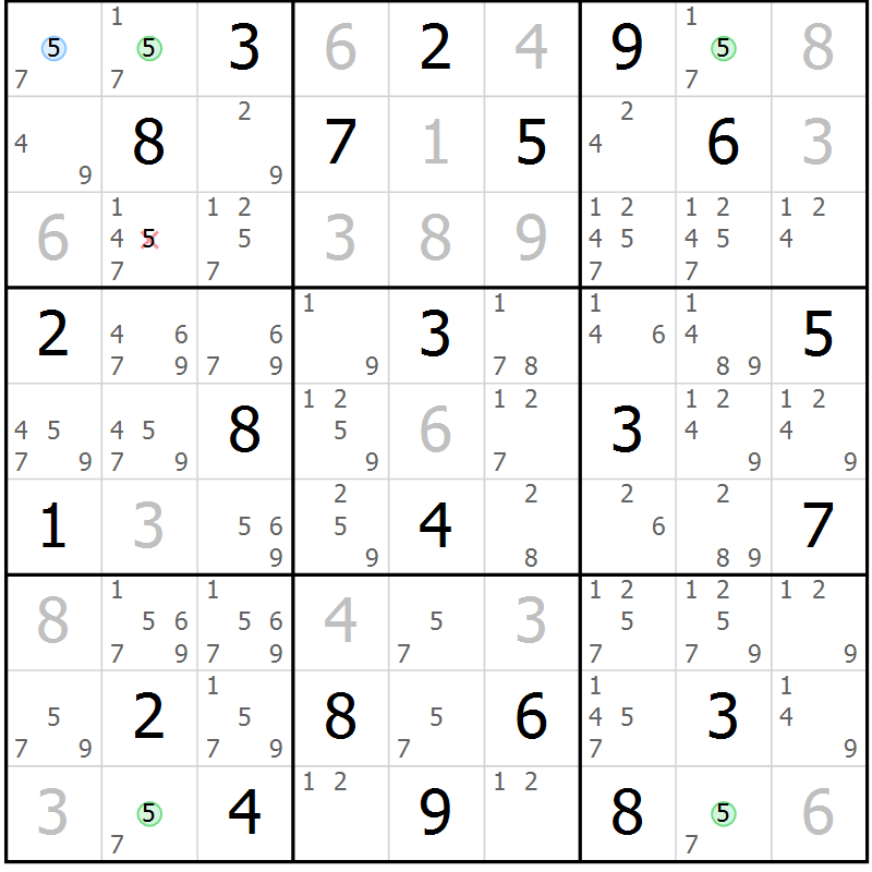 Position des candidats pour la solution de la Gr 10 page 13 du magazine de sudoku Suprême n° 033