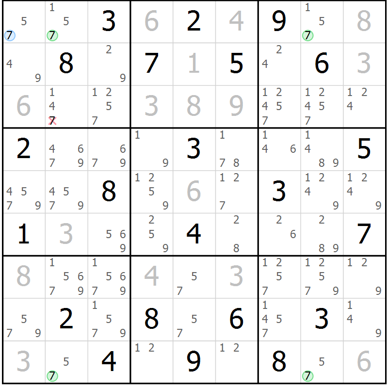 Position des candidats pour la solution de la Gr 10 page 13 du magazine de sudoku Suprême n° 033
