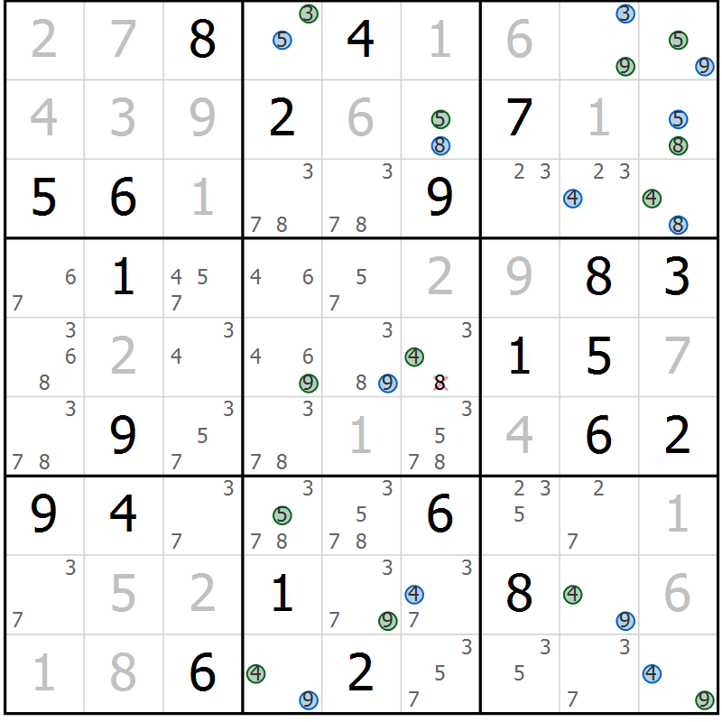 Position des candidats pour la solution de la Gr 11 page 14 du magazine de sudoku Suprême n° 033