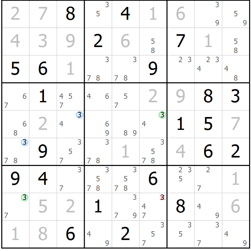 Position des candidats pour la solution de la Gr 11 page 14 du magazine de sudoku Suprême n° 033