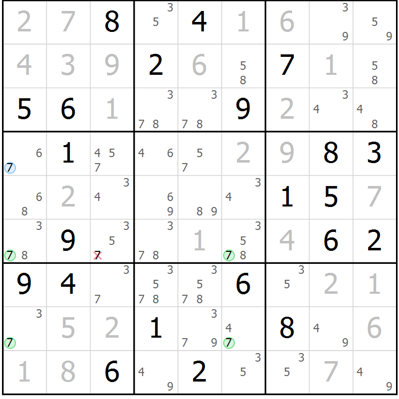Position des candidats pour la solution de la Gr 11 page 14 du magazine de sudoku Suprême n° 033