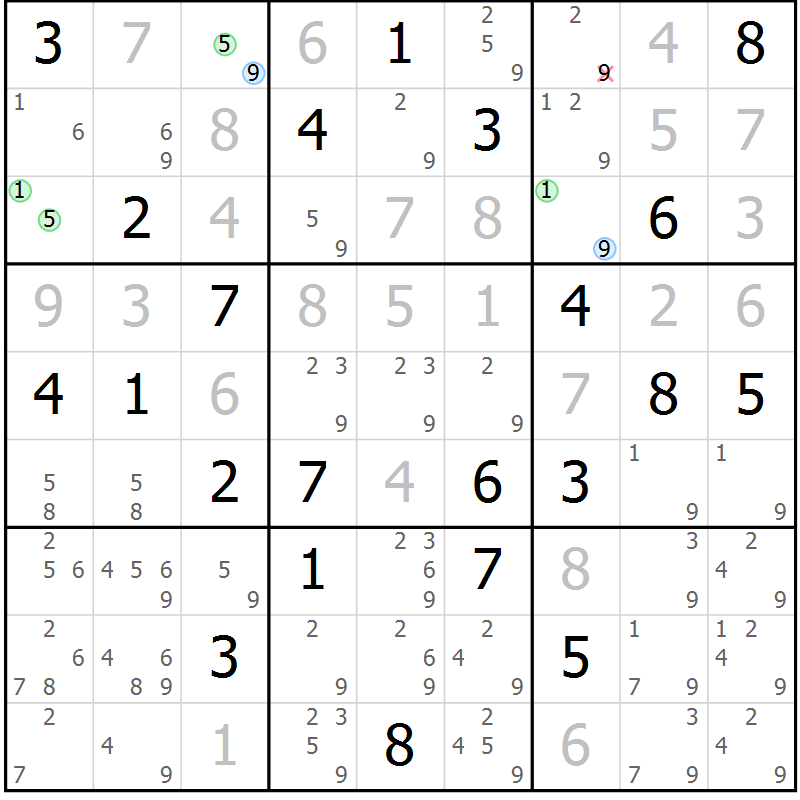 Position des candidats pour la solution de la Gr 12 page 15 du magazine de sudoku Suprême n° 033