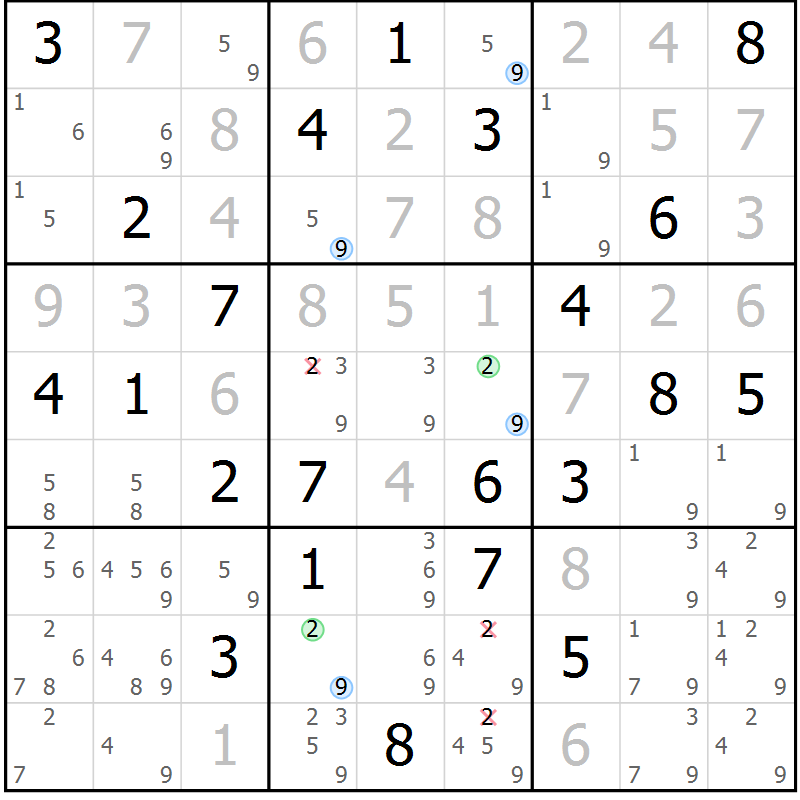 Position des candidats pour la solution de la Gr 12 page 15 du magazine de sudoku Suprême n° 033