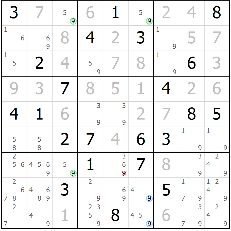 Position des candidats pour la solution de la Gr 12 page 15 du magazine de sudoku Suprême n° 033