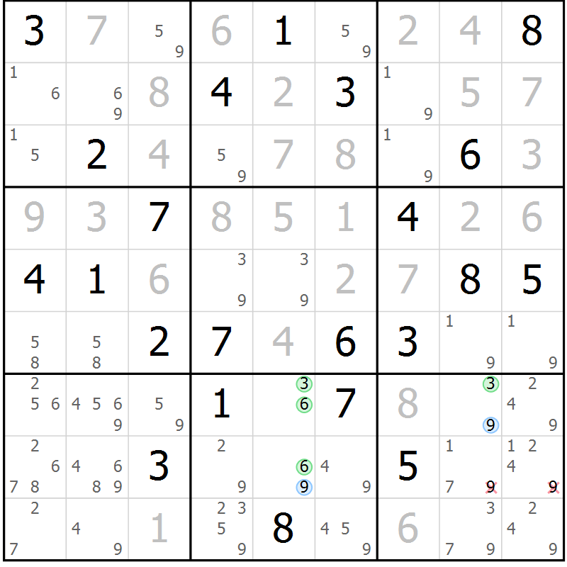 Position des candidats pour la solution de la Gr 12 page 15 du magazine de sudoku Suprême n° 033