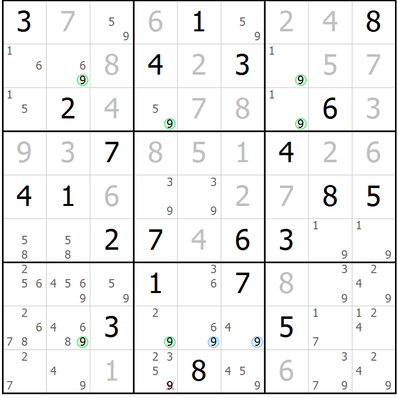 Position des candidats pour la solution de la Gr 12 page 15 du magazine de sudoku Suprême n° 033
