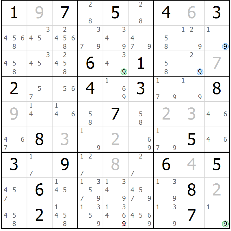 Position des candidats pour la solution de la Gr 13 page 16 du magazine de sudoku Suprême n° 033