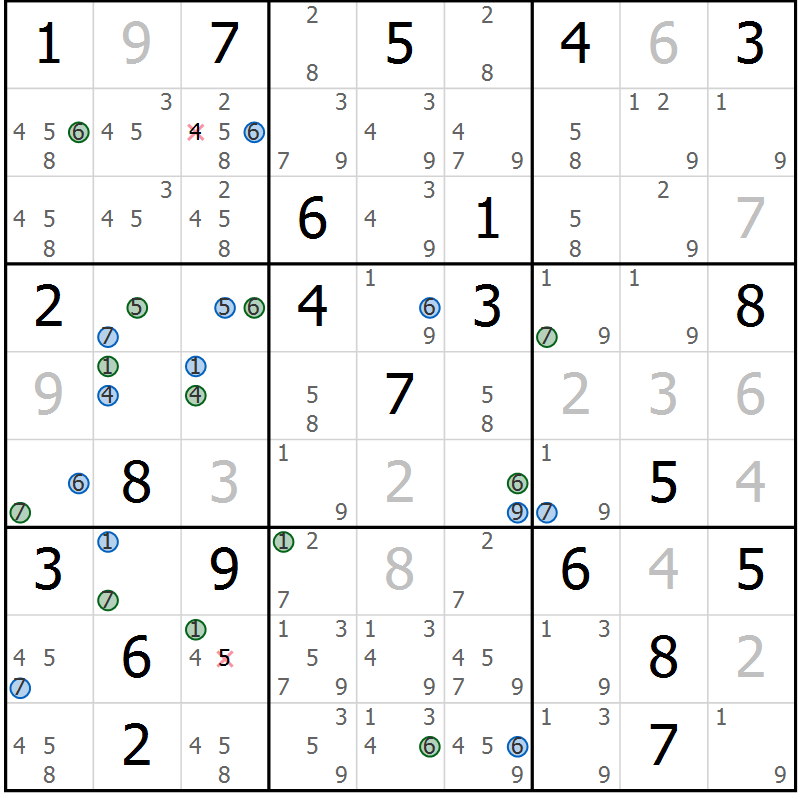 Position des candidats pour la solution de la Gr 13 page 16 du magazine de sudoku Suprême n° 033