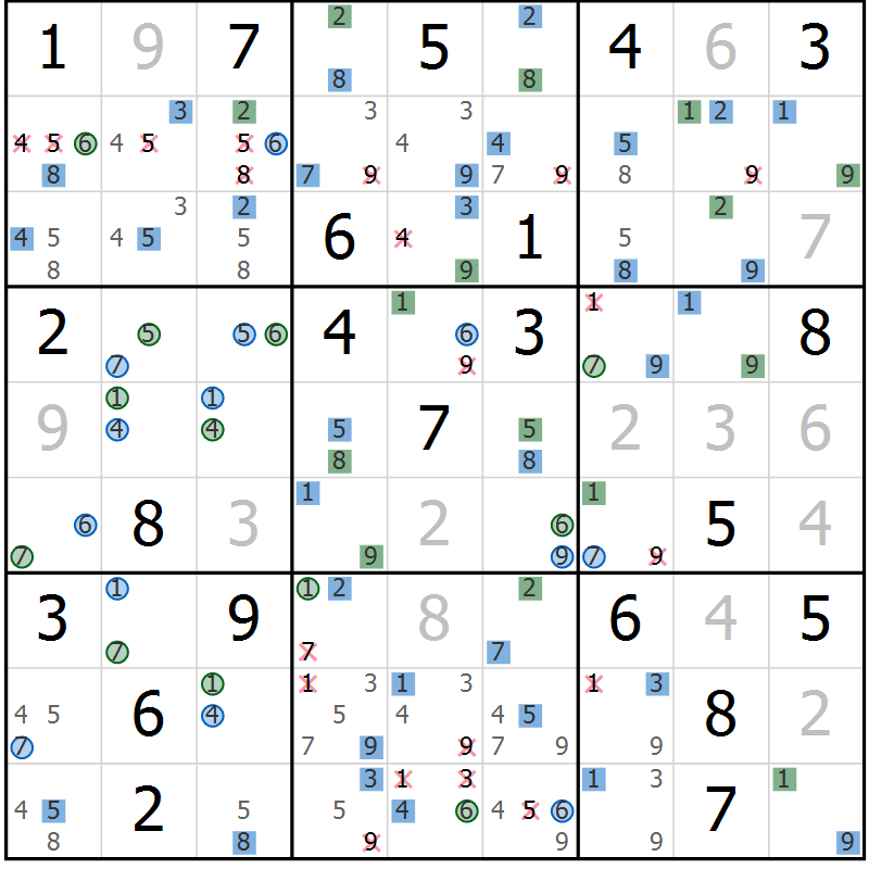 Position des candidats pour la solution de la Gr 13 page 16 du magazine de sudoku Suprême n° 033