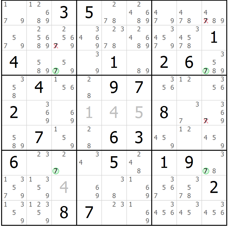 Position des candidats pour la solution de la Gr 14 page 17 du magazine de sudoku Suprême n° 033