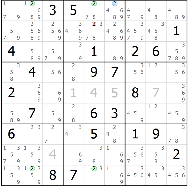 Position des candidats pour la solution de la Gr 14 page 17 du magazine de sudoku Suprême n° 033