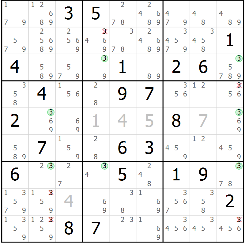 Position des candidats pour la solution de la Gr 14 page 17 du magazine de sudoku Suprême n° 033