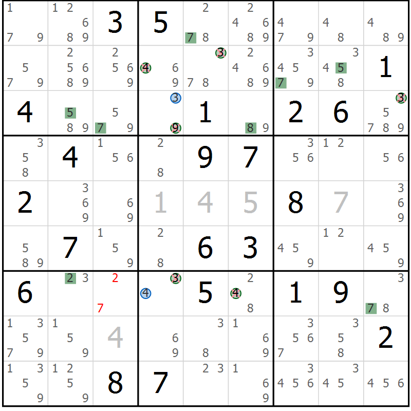 Position des candidats pour la solution de la Gr 14 page 17 du magazine de sudoku Suprême n° 033