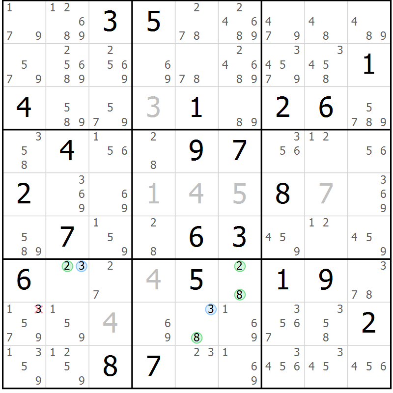 Position des candidats pour la solution de la Gr 14 page 17 du magazine de sudoku Suprême n° 033