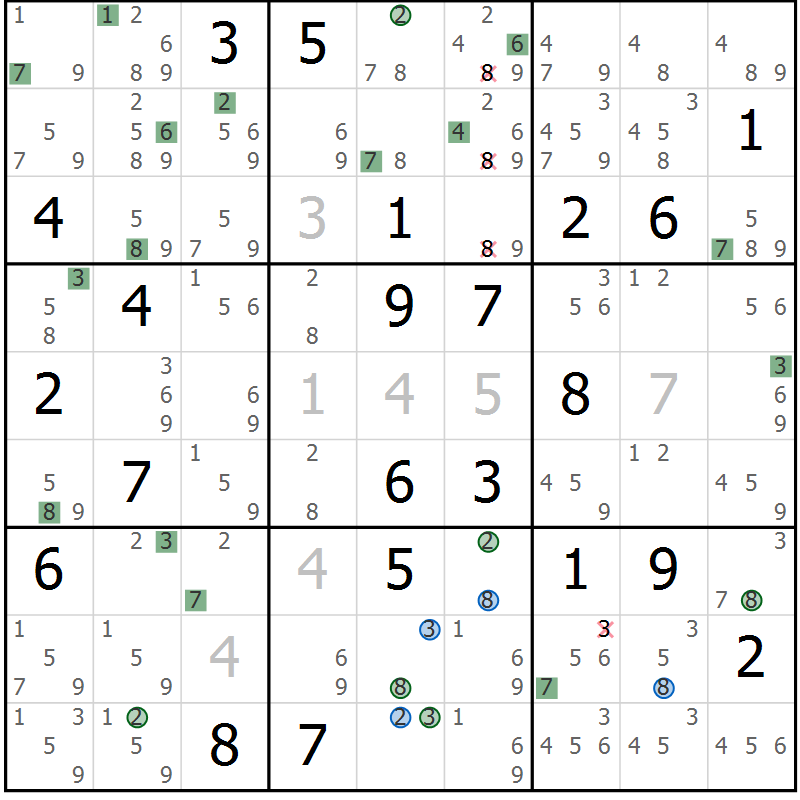 Position des candidats pour la solution de la Gr 14 page 17 du magazine de sudoku Suprême n° 033