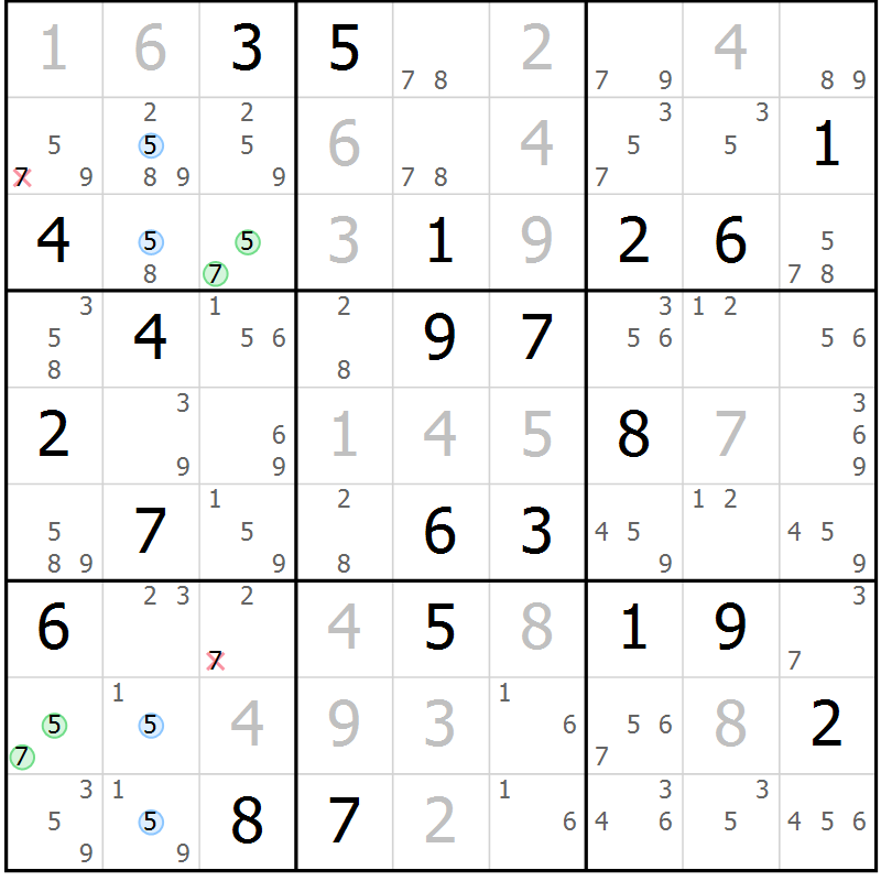 Position des candidats pour la solution de la Gr 14 page 17 du magazine de sudoku Suprême n° 033
