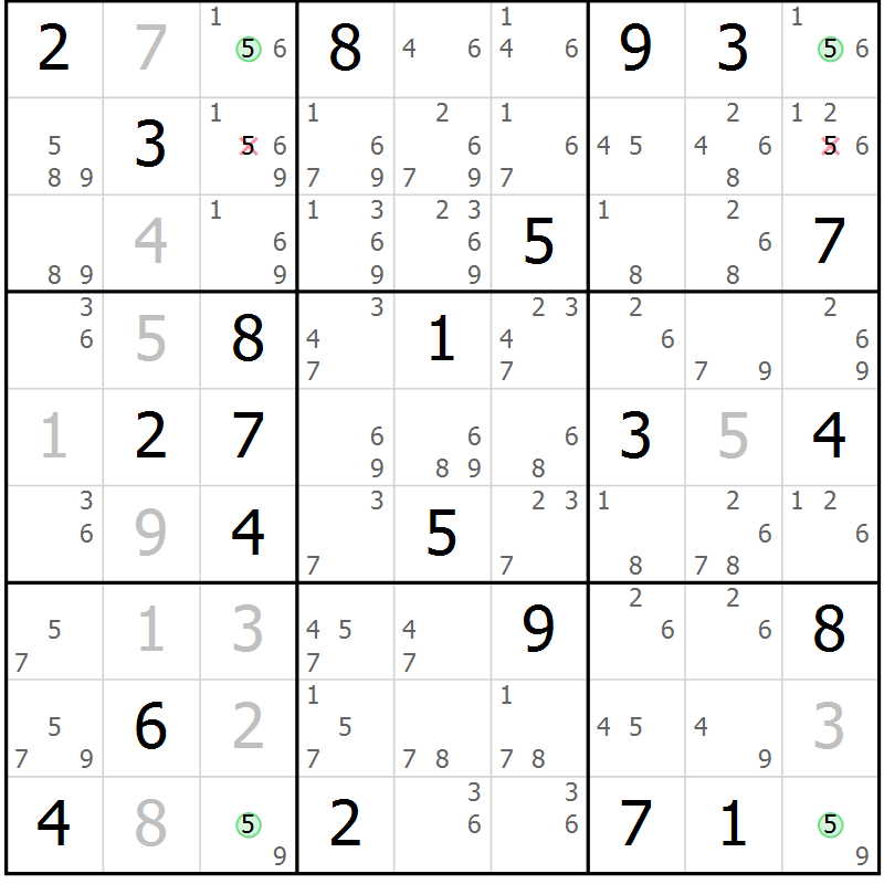 Position des candidats pour la solution de la Gr 15 page 18 du magazine de sudoku Suprême n° 033