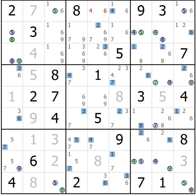 Position des candidats pour la solution de la Gr 15 page 18 du magazine de sudoku Suprême n° 033