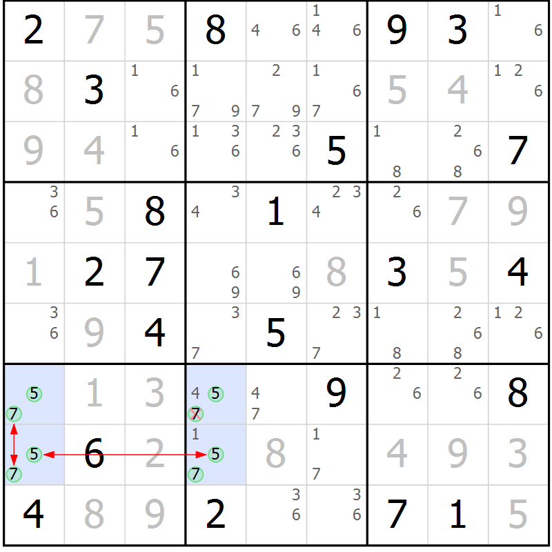 Position des candidats pour la solution de la Gr 15 page 18 du magazine de sudoku Suprême n° 033