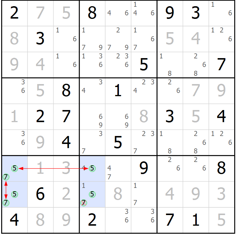 Position des candidats pour la solution de la Gr 15 page 18 du magazine de sudoku Suprême n° 033