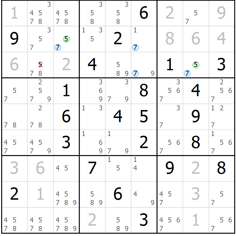Position des candidats pour la solution de la Gr 17 page 20 du magazine de sudoku Suprême n° 033