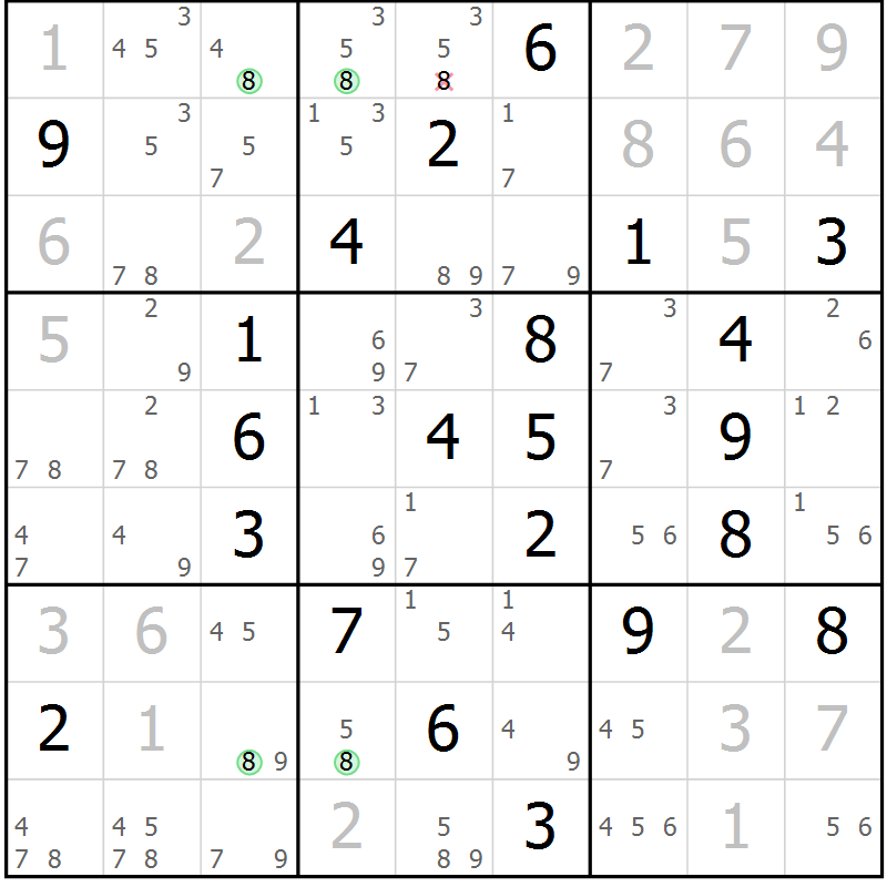 Position des candidats pour la solution de la Gr 17 page 20 du magazine de sudoku Suprême n° 033