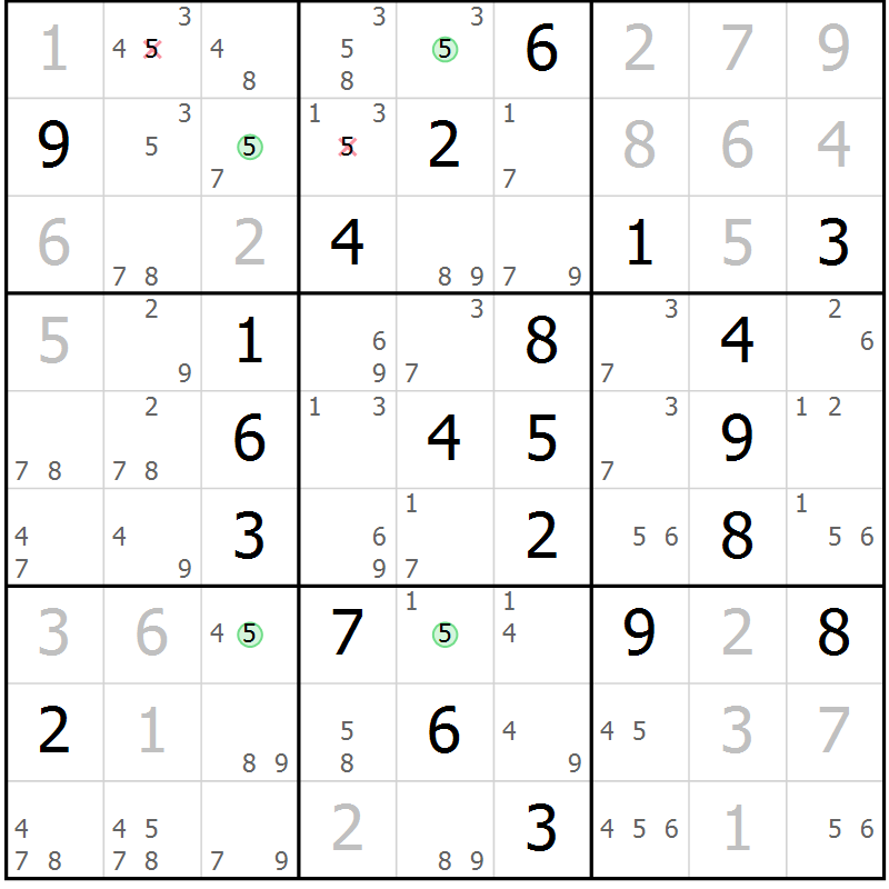 Position des candidats pour la solution de la Gr 17 page 20 du magazine de sudoku Suprême n° 033