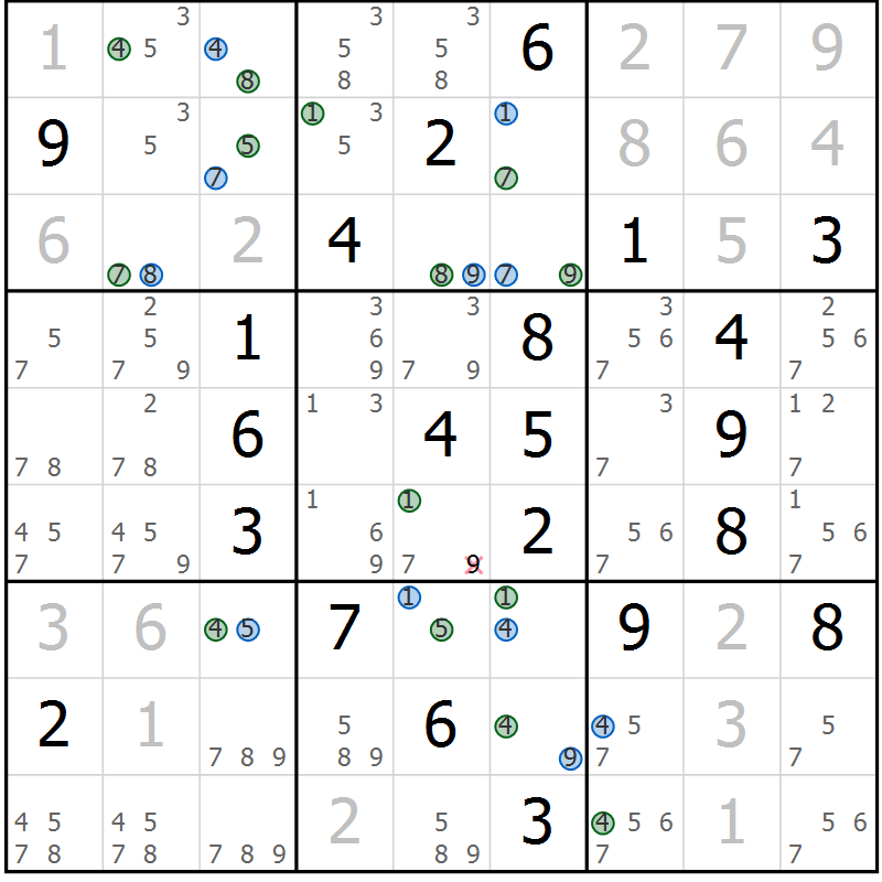 Position des candidats pour la solution de la Gr 17 page 20 du magazine de sudoku Suprême n° 033