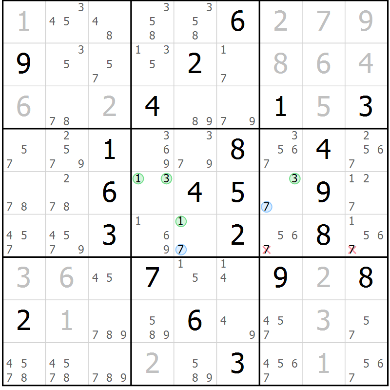 Position des candidats pour la solution de la Gr 17 page 20 du magazine de sudoku Suprême n° 033