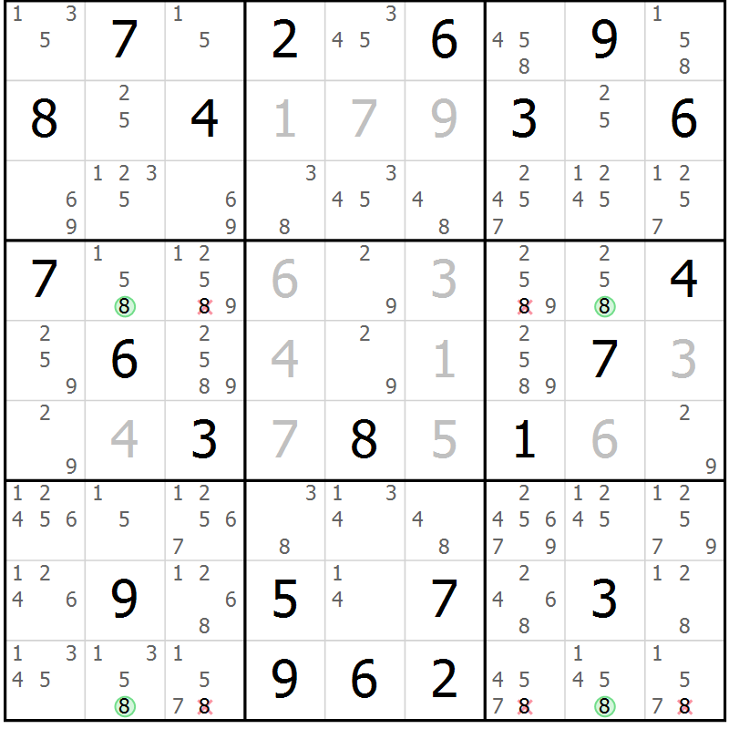 Position des candidats pour la solution de la Gr 18 page 21 du magazine de sudoku Suprême n° 033