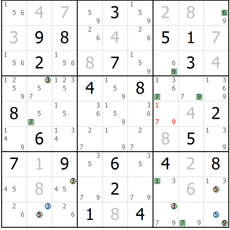 Position des candidats pour la solution de la Gr 19 page 22 du magazine de sudoku Suprême n° 033