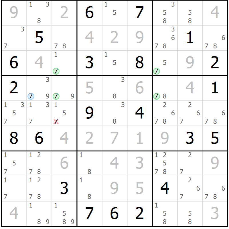 Position des candidats pour la solution de la Gr 2 page 5 du magazine de sudoku Suprême n° 033