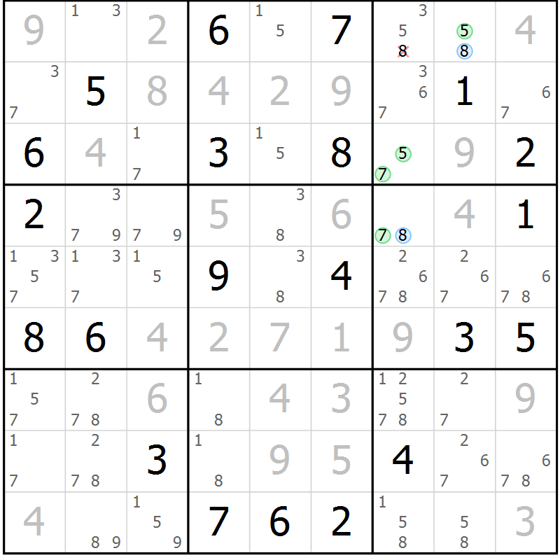 Position des candidats pour la solution de la Gr 2 page 5 du magazine de sudoku Suprême n° 033