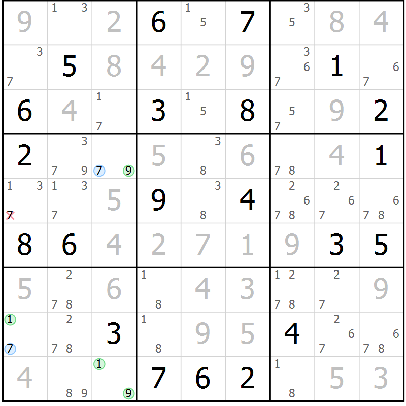Position des candidats pour la solution de la Gr 2 page 5 du magazine de sudoku Suprême n° 033