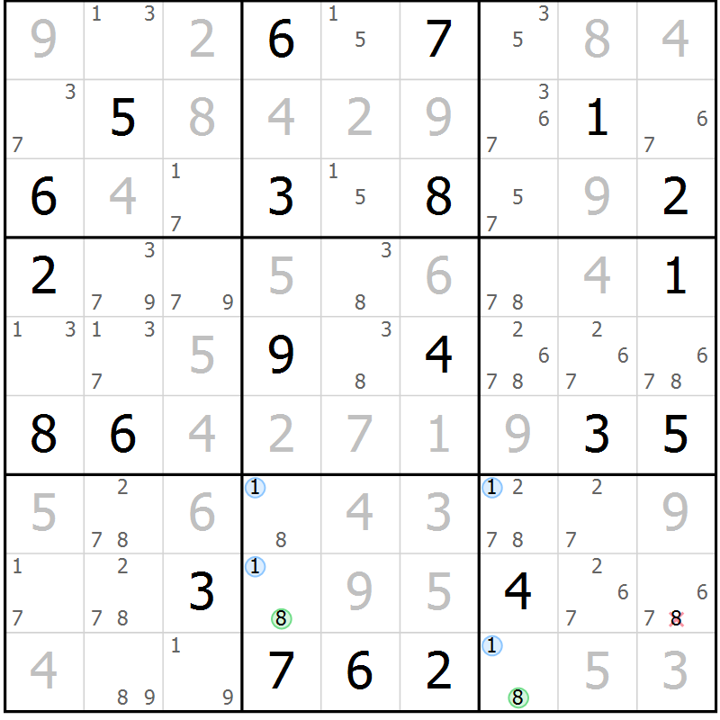 Position des candidats pour la solution de la Gr 2 page 5 du magazine de sudoku Suprême n° 033