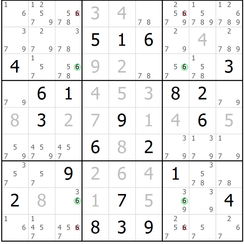 Position des candidats pour la solution de la Gr 20 page 23 du magazine de sudoku Suprême n° 033