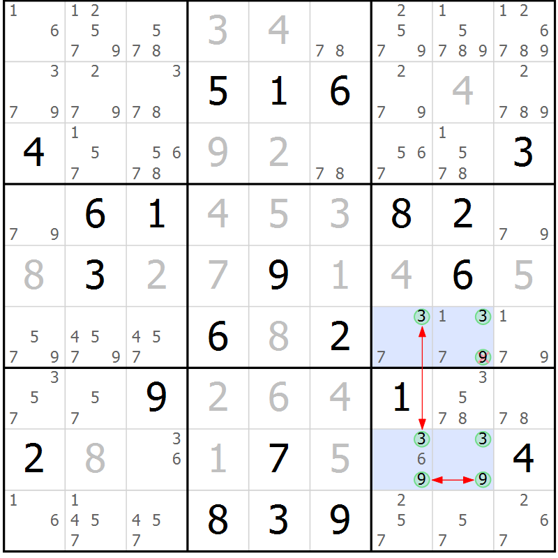 Position des candidats pour la solution de la Gr 20 page 23 du magazine de sudoku Suprême n° 033