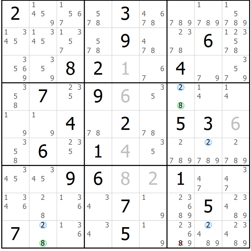 Position des candidats pour la solution de la Gr 21 page 24 du magazine de sudoku Suprême n° 033