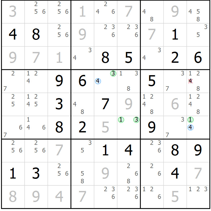 Position des candidats pour la solution de la Gr 22 page 25 du magazine de sudoku Suprême n° 033