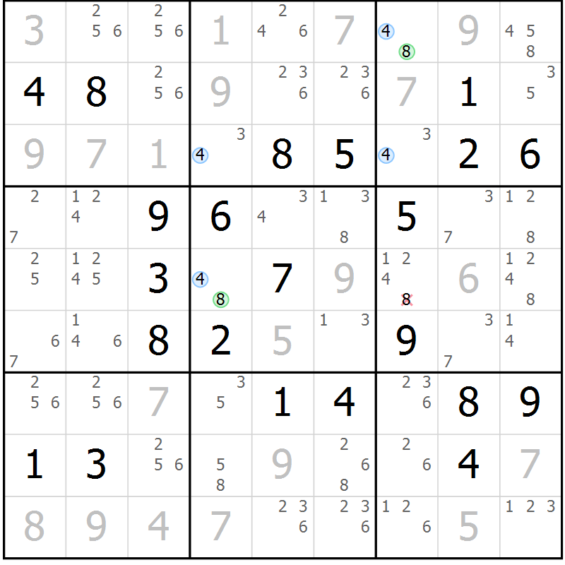 Position des candidats pour la solution de la Gr 22 page 25 du magazine de sudoku Suprême n° 033