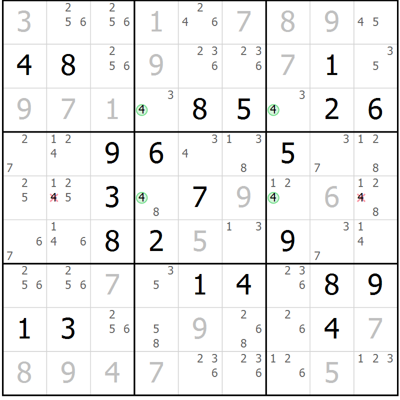 Position des candidats pour la solution de la Gr 22 page 25 du magazine de sudoku Suprême n° 033