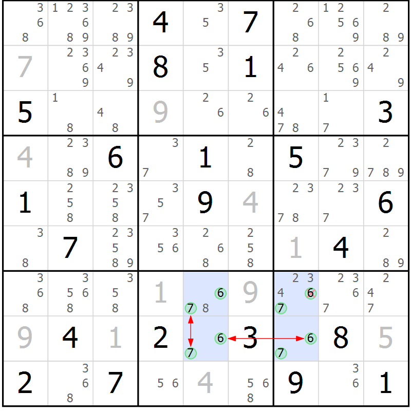 Position des candidats pour la solution de la Gr 23 page 26 du magazine de sudoku Suprême n° 033