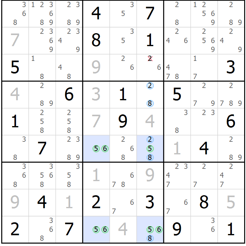 Position des candidats pour la solution de la Gr 23 page 26 du magazine de sudoku Suprême n° 033
