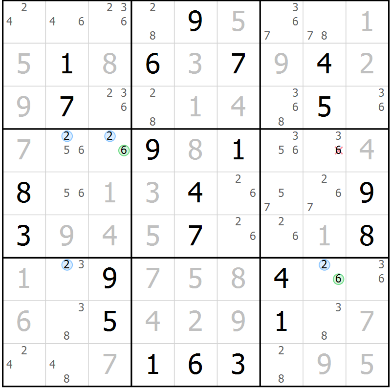 Position des candidats pour la solution de la Gr 26 page 29 du magazine de sudoku Suprême n° 033