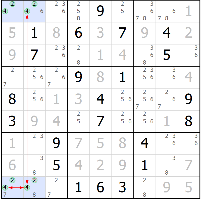 Position des candidats pour la solution de la Gr 26 page 29 du magazine de sudoku Suprême n° 033