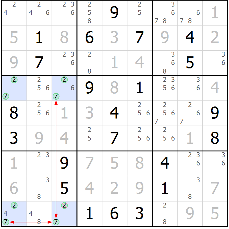 Position des candidats pour la solution de la Gr 26 page 29 du magazine de sudoku Suprême n° 033