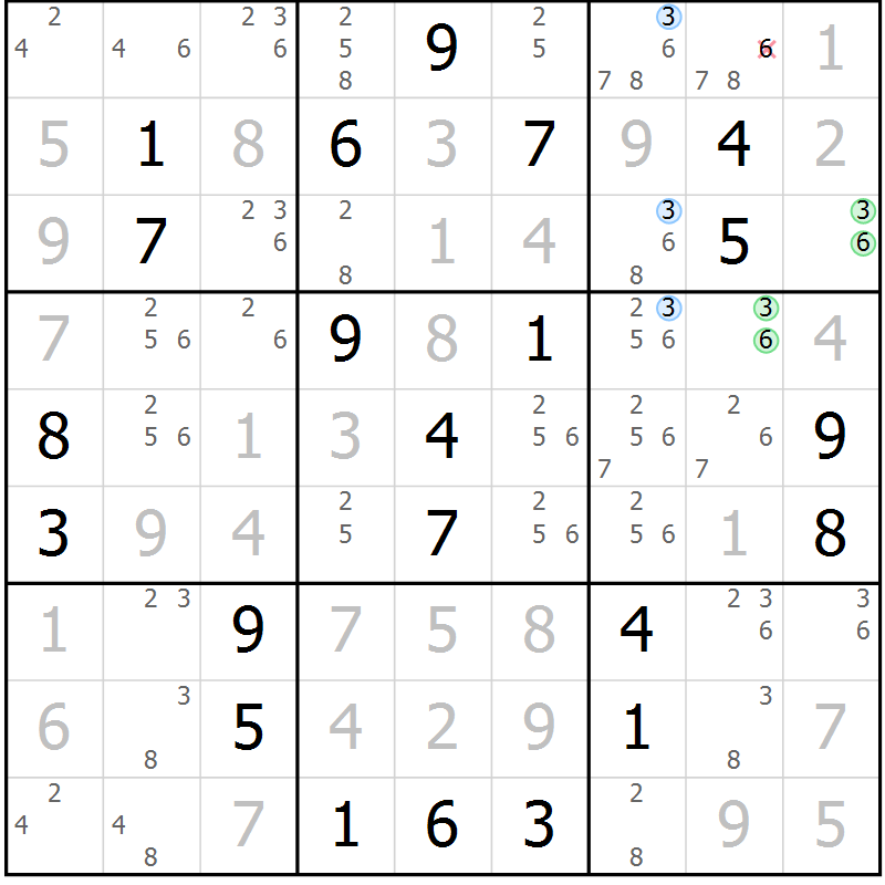 Position des candidats pour la solution de la Gr 26 page 29 du magazine de sudoku Suprême n° 033