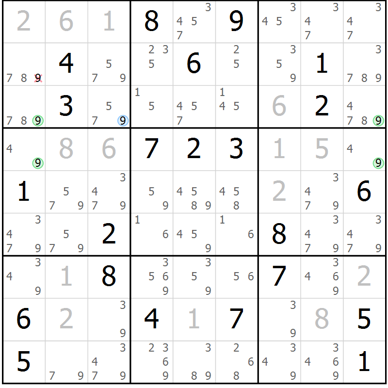 Position des candidats pour la solution de la Gr 27 page 30 du magazine de sudoku Suprême n° 033